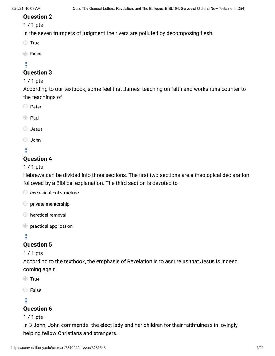 BIBL 104 Quiz 8 The General Letters